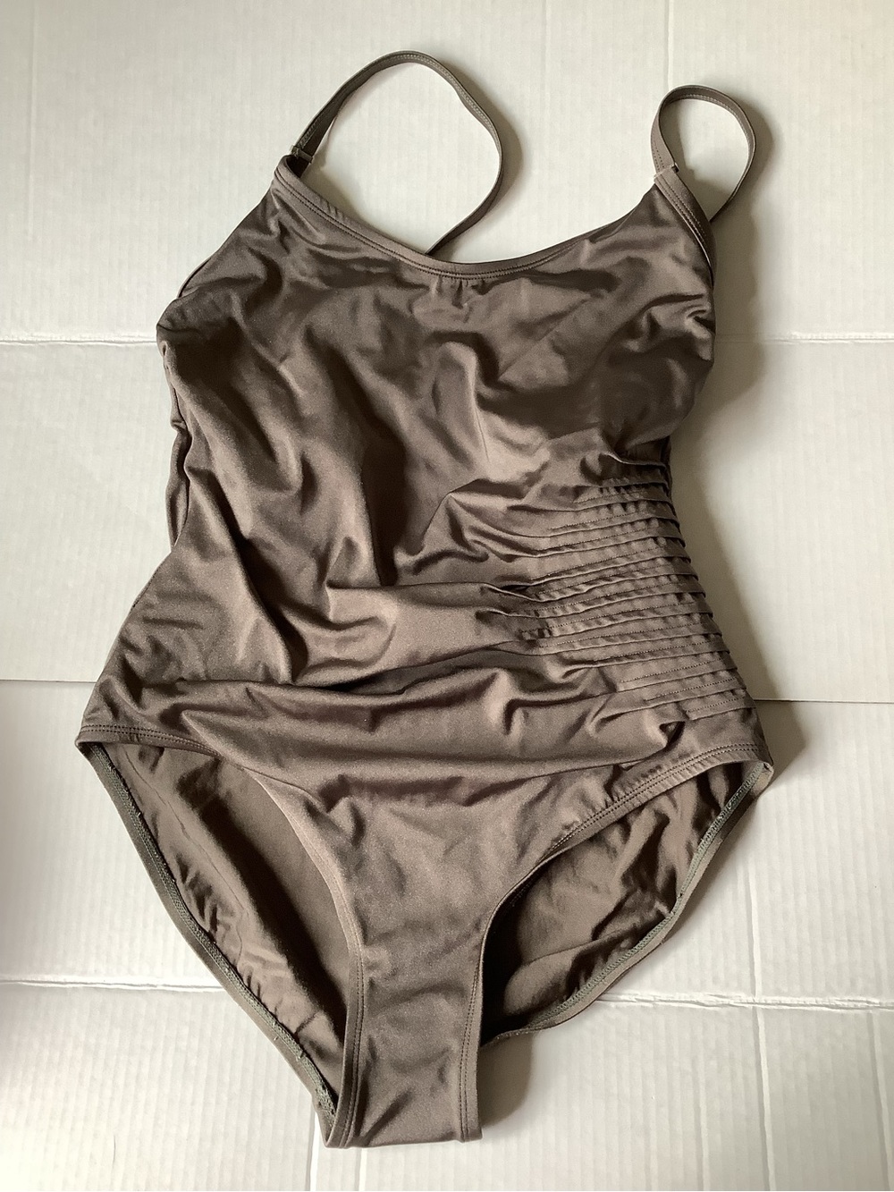 Calvin Klein Metallic Bronze Shirred One piece Swim Size 12